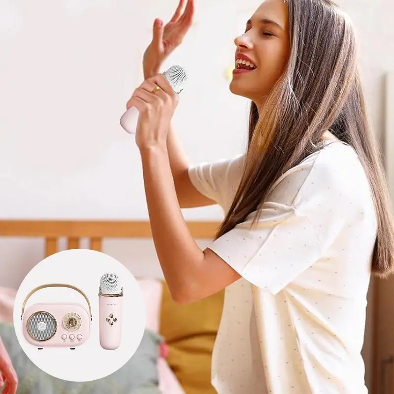 Altavoz de Karaoke portátil para el hogar con micrófono, máquina de Karaoke pequeña con efectos cambiantes de voz, máquina de Karaoke para niños