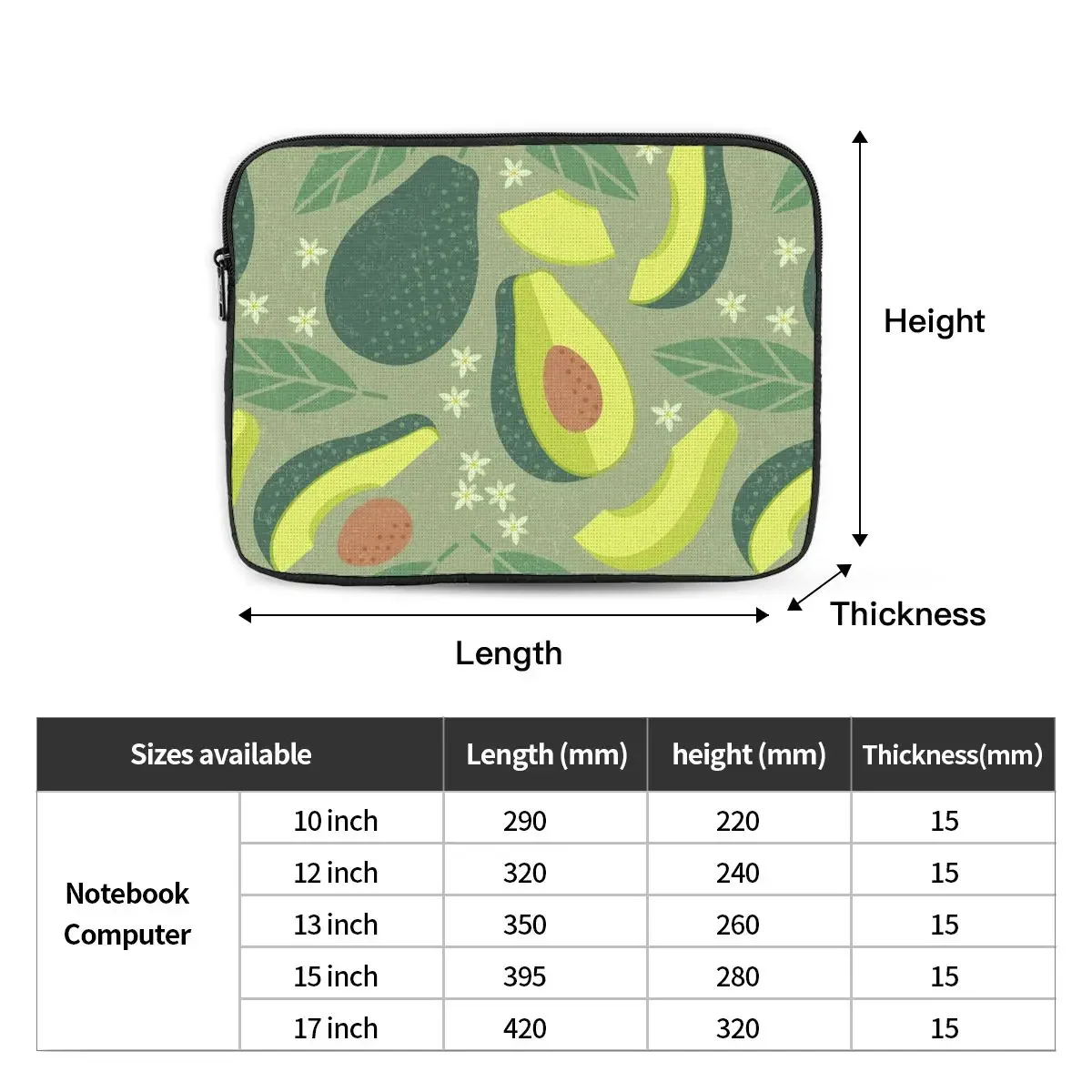 Funda de aguacate y flor Floral para ordenador portátil, bolsa a prueba de golpes para fruta, 12, 13, 15 y 17 pulgadas