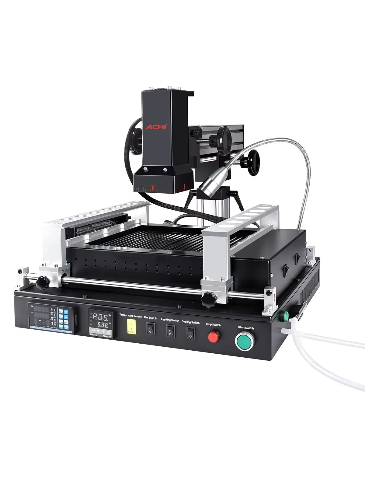 ACHI PRO SC Infrarot-BGA-Reworkstation für BGA-Reparaturen, mit präziser Temperaturregelung, stabiler Heizung und vollständigem Zubehör.