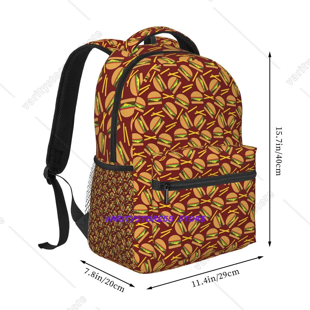 Burger And Fries Pattern Backpack Hot Sale Daypack Large Capacity Children BookBag School Bag Shoulder Bags for Men Women