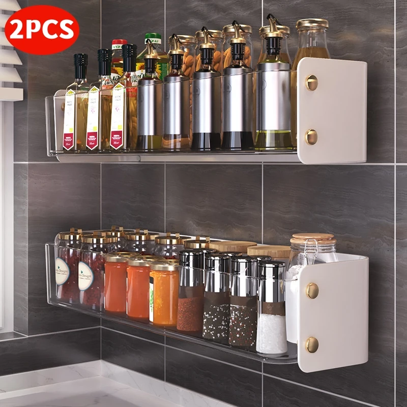 

1/2 Pcs Kitchen Spice Rack Organizer Wall-mounted Seasoning Bottle Storage Rack Spice Organizer Shelf Kitchen Storage Organizers