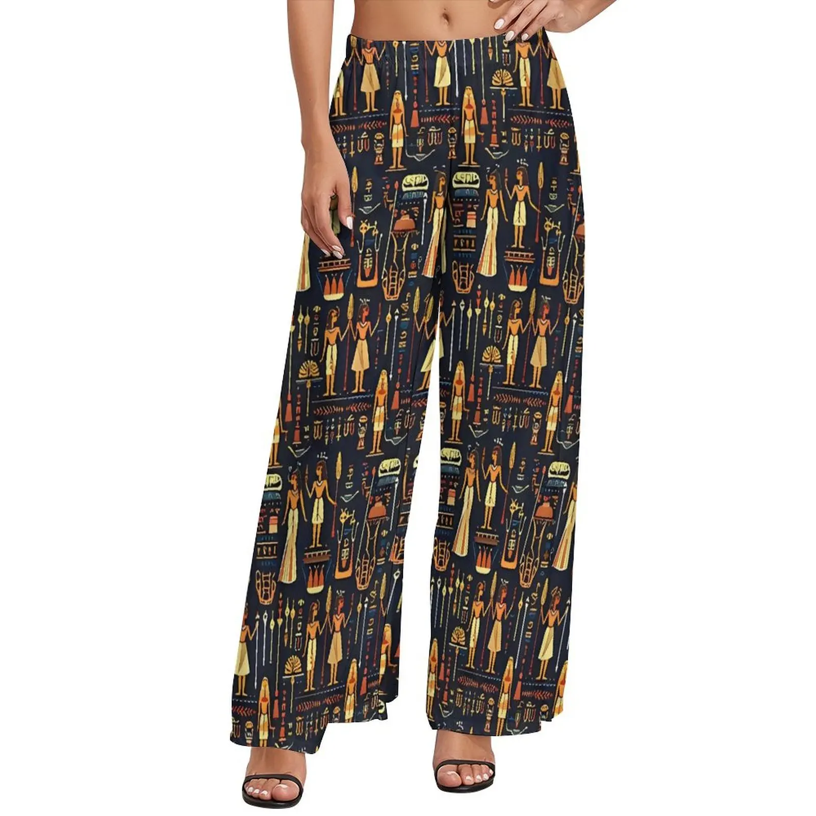 Ancient Egyptian Art Pattern Pants Women  Street Style Trousers High Waisted Sexy Wide Pants Birthday Gift