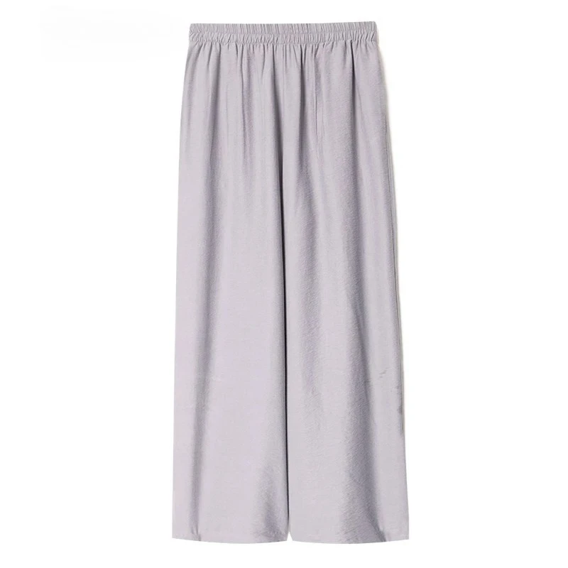 Women's Spring Fashion Clothing Grey Versatile Temperament 81.8% Natural Mulberry Silk Elastic Waist Casual Straight Pants
