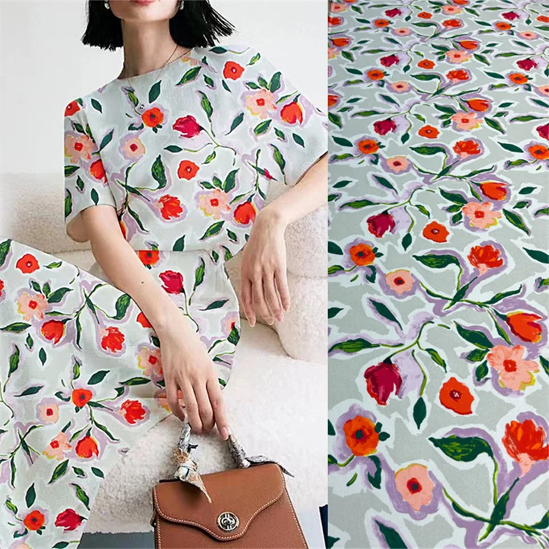 

Summer Breathable New Digital Floral Print Elastic Twill Satin High-end Handmade Clothing Material Natural Mulberry Silk Fabric