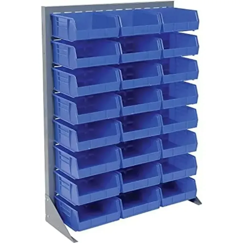 Louvered Bin Rack With (24) Blue Stacking Bins, 35