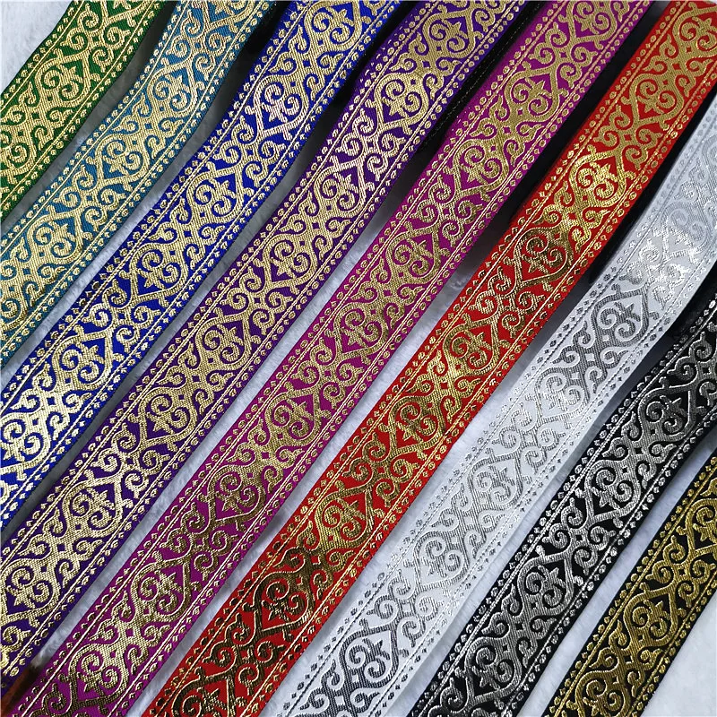 7Meters 33mm Gold Silver Shining Vintage Ethnic Embroidery Ribbon Boho Lace Trim DIY Clothes Bag Accessories Embroidered Fabric