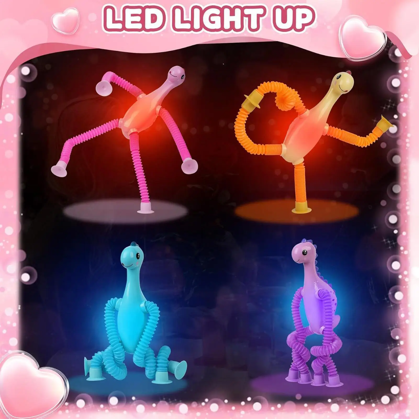 

Телескопическая игрушка на присоске, 4 шт., детская гибкая трубка, игрушки-динозавры, развивающие сувениры для вечеринки с подсветкой для вечеринки