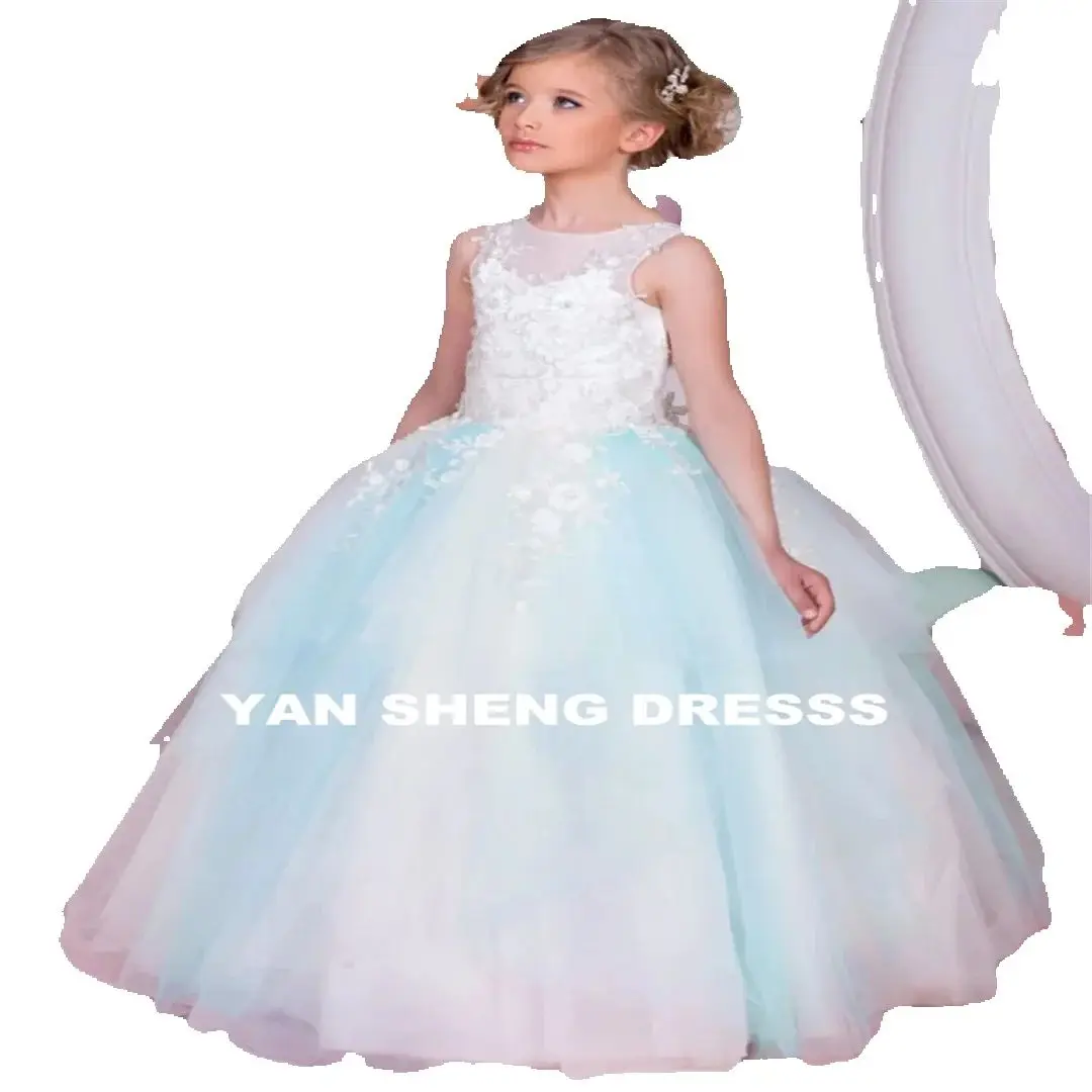 فساتين فتاة الزهور المخصصة تنورة عالية منخفضة مع فيونكة بدون أكمام لحفلات الزفاف وأعياد الميلاد وحفلات التواصل الأول