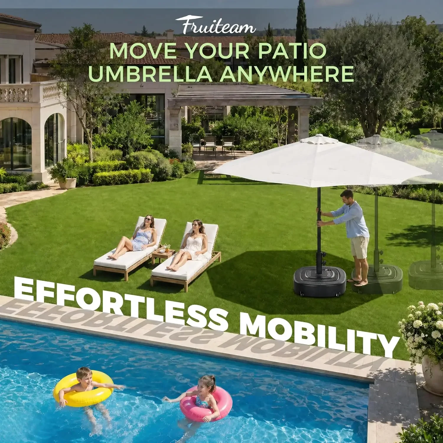 154lb Capacity Fillable Mobile Umbrella Base with 4 Wheels, Wind-Resistant Heavy Duty Patio Umbrella Base Market Stand Water