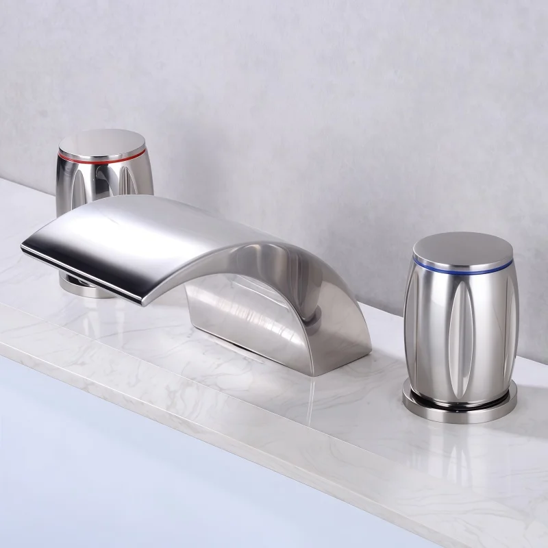Basin Waterfall Faucet Hot and Cold All Copper Bathtub Basin Faucet Double Handle Three-Hole Undermount Basin Waterfall Faucet