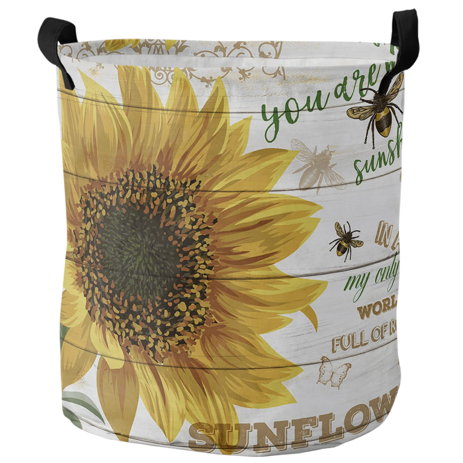 

Sunflower Bee Butterfly Wood Board Dirty Laundry Basket Foldable Home Organizer Basket Clothing Kids Toy Storage Basket