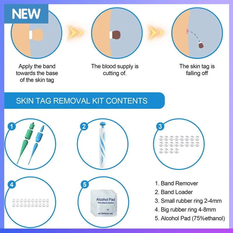 A60P 2X Skin Tag Mole Wart Remover Kit Skin Tag Removal Device With Band Rubber Rings For Adult Mole Wart Face Care Tool