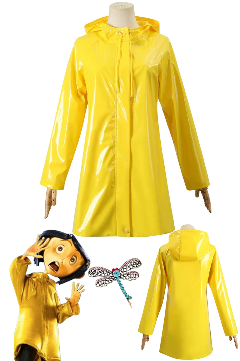 Coraline Cosplay Jacket Cartoon Movie Secret Doors Role Girls Yellow Coat Tops Headgear Full Set Clothing Halloween Party Suits