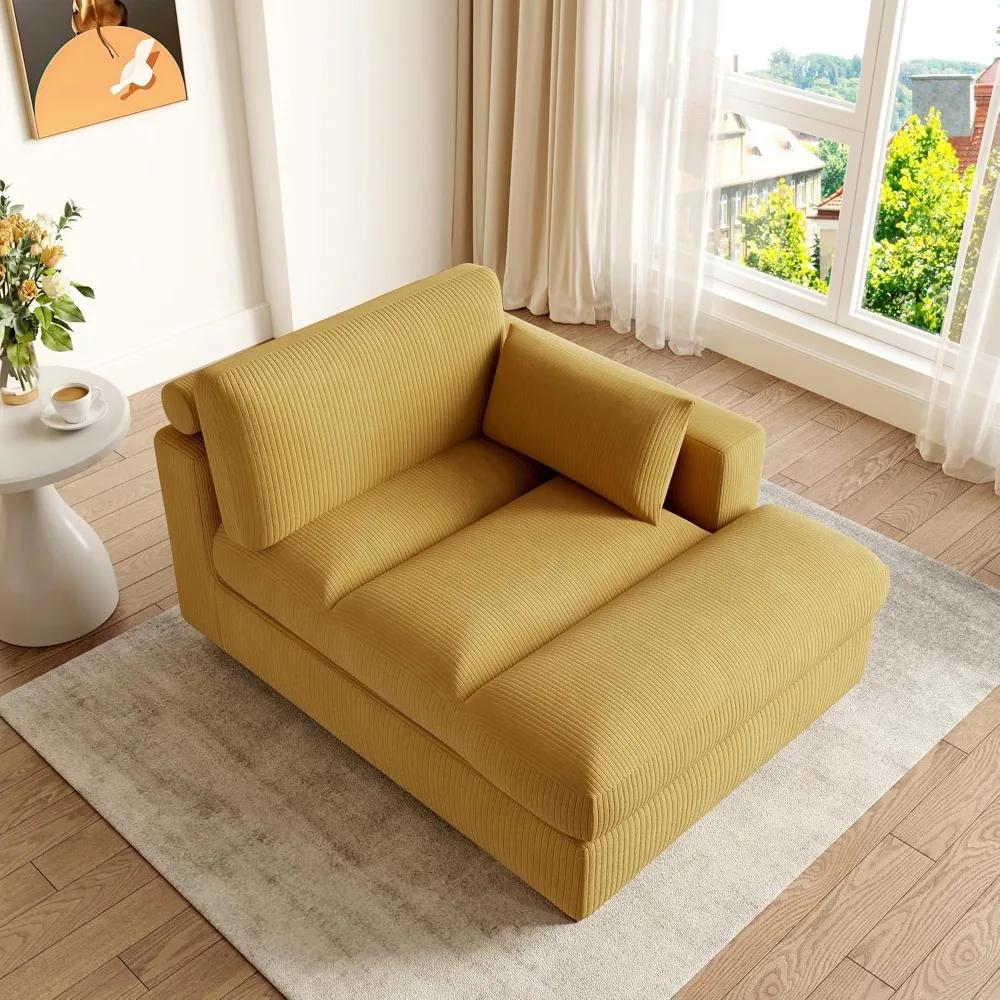 

Chaise Lounge Indoor, Oversized Corduroy Sofa Chair with Left Armrest and Throw Pillows for Bedroom, Living, Customized