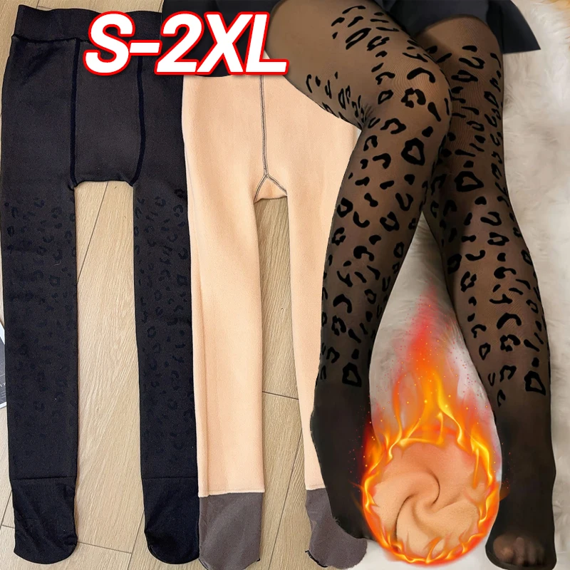 

Winter Warm Gothic Leopard Print Pantyhose Sexy Thermal Tights Thick Warm Leggings Plus Size High Waist Plush Fleece Stockings