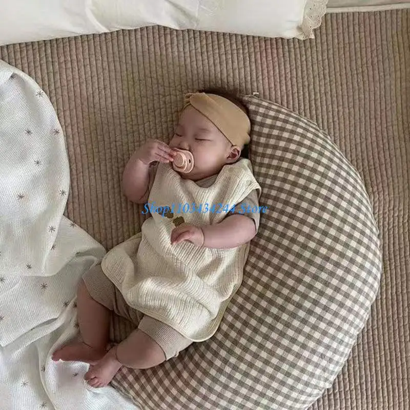 

Baby Pillow Cotton Throw Pillow for Girls and Boys Embroidered Bear Pattern Breathable Soft Pillow Moon Shaped Cushion