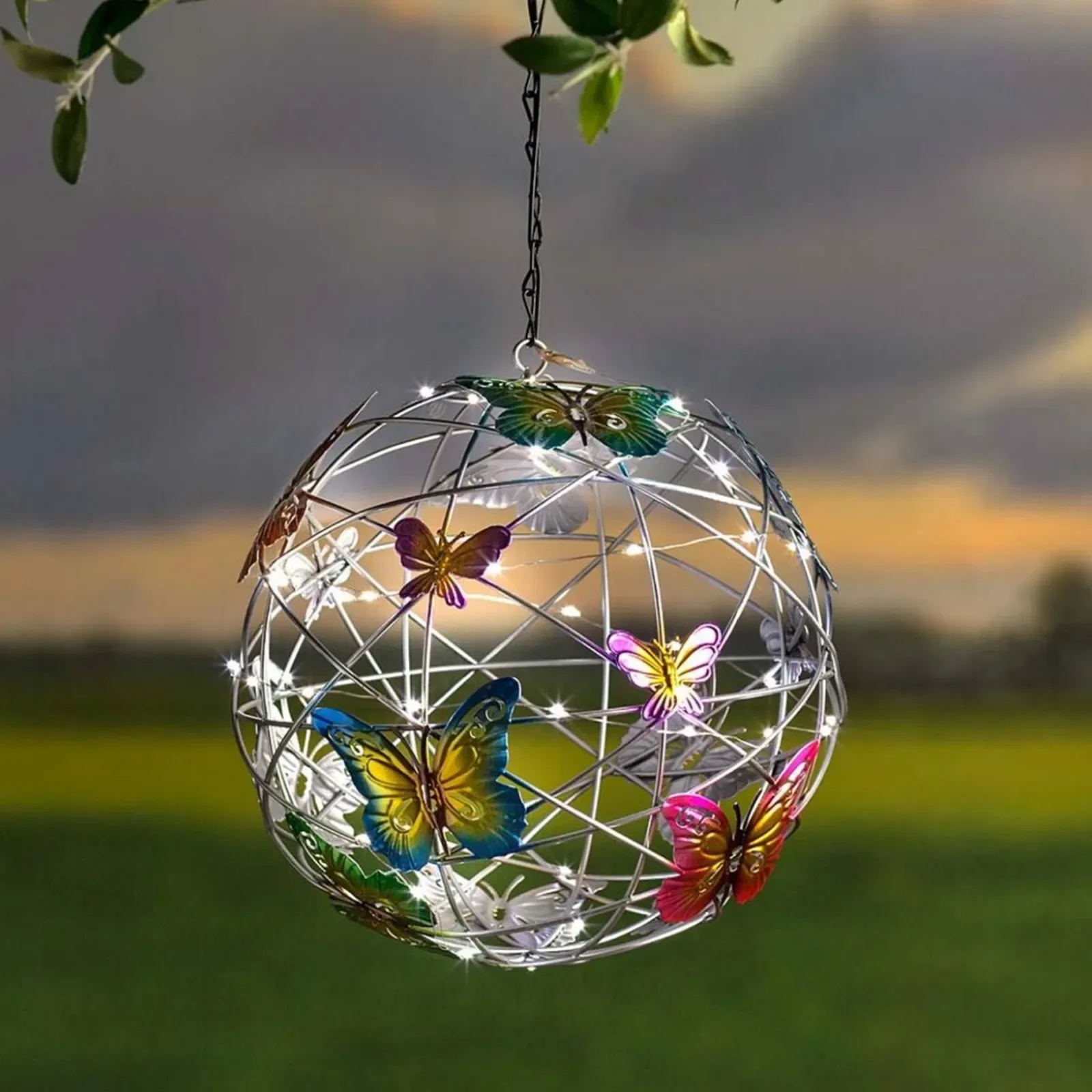 Solar Hanging Globe Lights - Waterproof Metal Weaving Lamps for Patio Yard