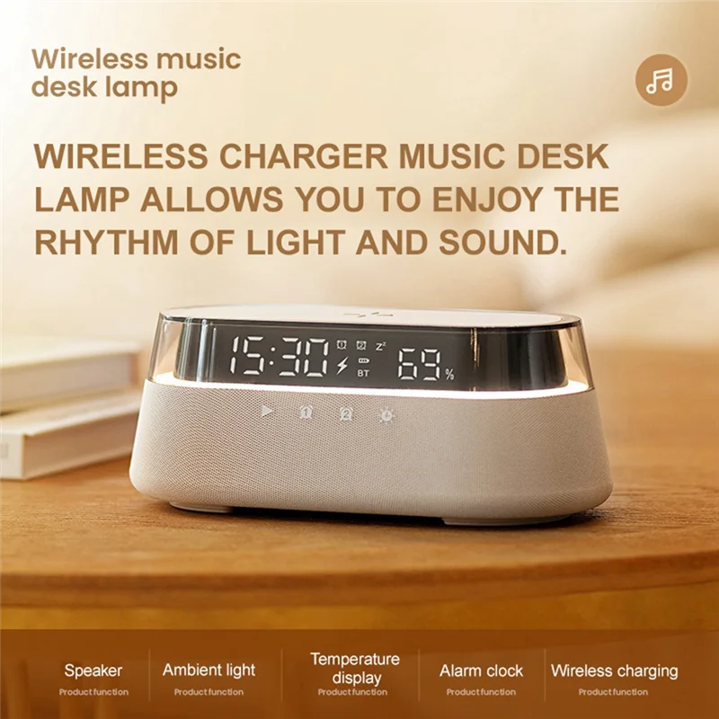AB45 Altoparlante Bluetooth Stereo Batteria da 1800 mAh Supporta 15 W Ricarica wireless Orologio digitale Display Lampada da scrivania con luce notturna