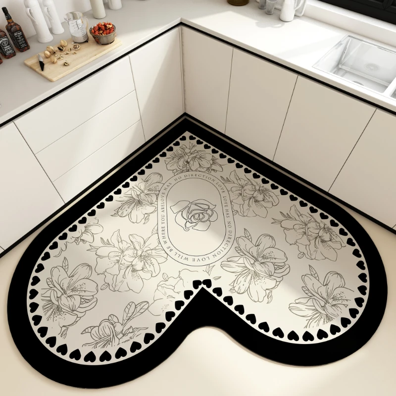 

Kitchen Carpet Artistic Pattern Large Area Washable Rug Heart Shape PVC Leather Non-slip Waterproof Balcony Mat Alfombra 양탄자