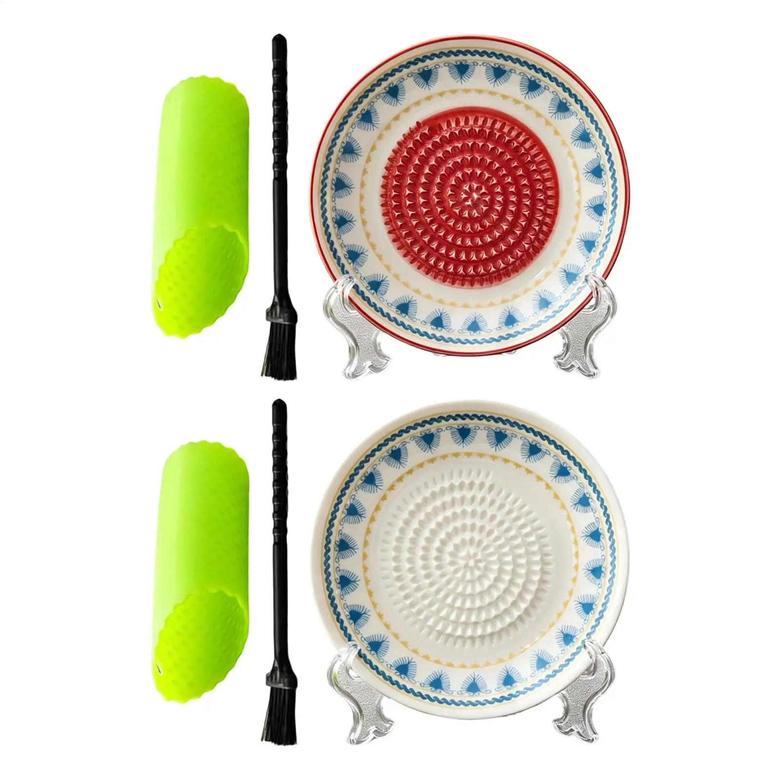 3Pcs Ceramic Garlic Grater Plate Set with Brush Multi-functional Ginger Cheese Grater Dish Kitchen Tool for Tomato Strawberry