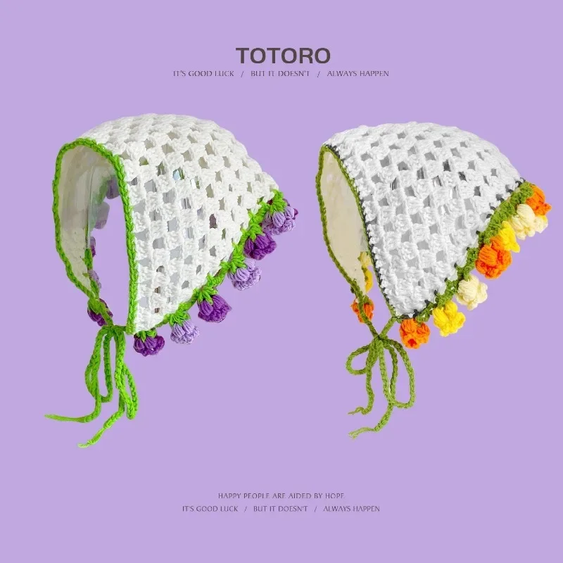 

New Handmade Crochet Knitted Triangle Scarf for Women Summer and Autumn Travel Photo Versatile Fashion Y2K Strap Headscarf