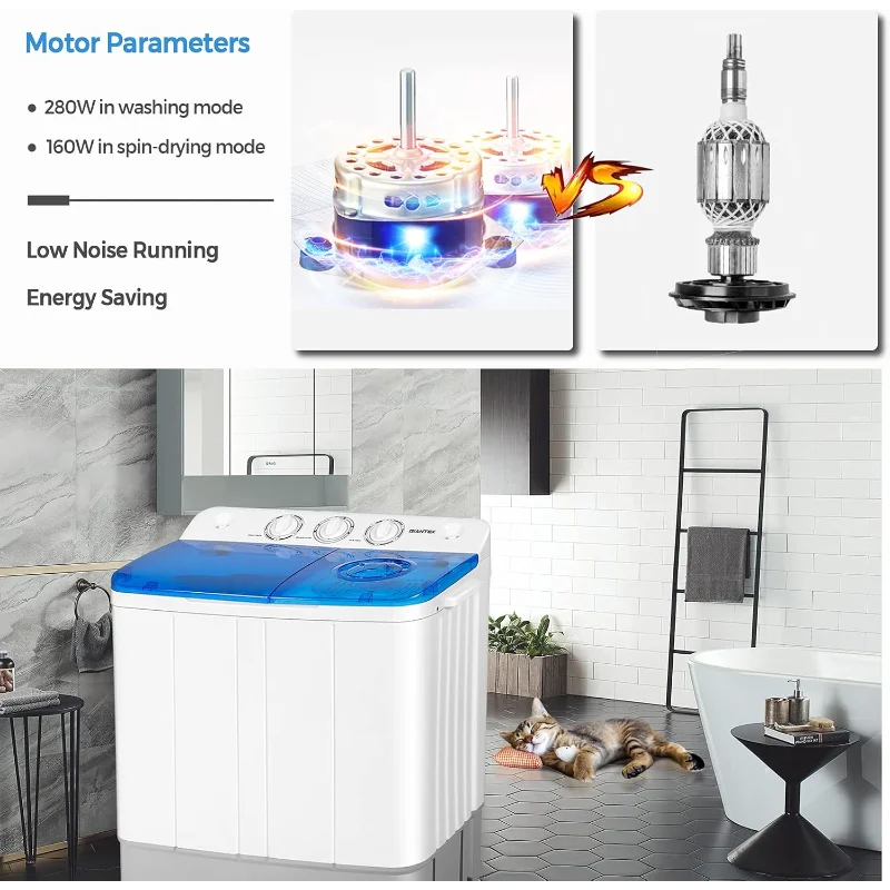 자이언텍스 휴대용 세탁기, 2 in 1 세탁 및 탈수기 콤보, 22lbs 용량 트윈 텁 13.2 lbs 세탁 8.8 lbs