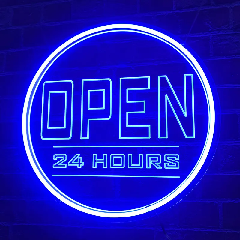 

Custom Open 24 Hours LED Neon Light Llluminated Sign Coffee Bar Restaurant Retail Store Business Advertising Wall Decoration