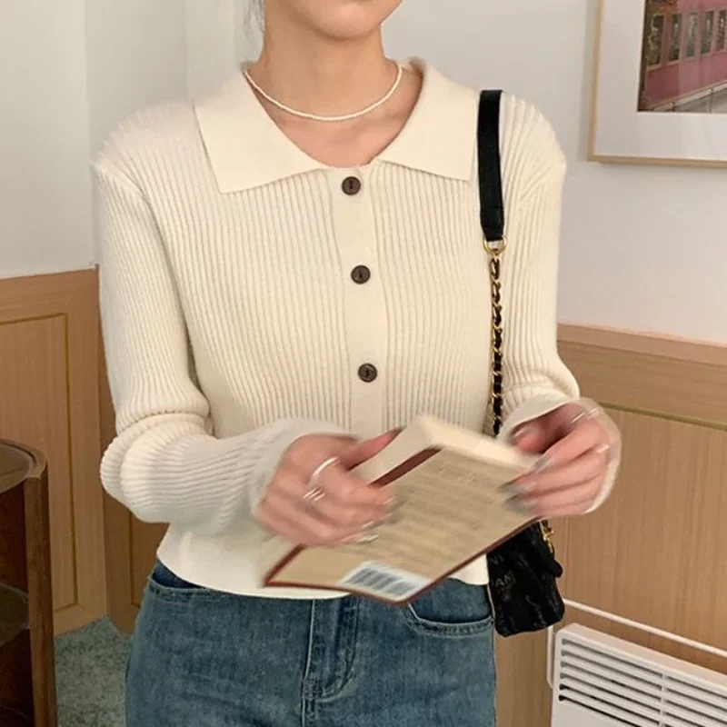 Chuduo Mi geribbelde kraag gebreid vest dames herfst eenvoudige effen kleur slanke trui