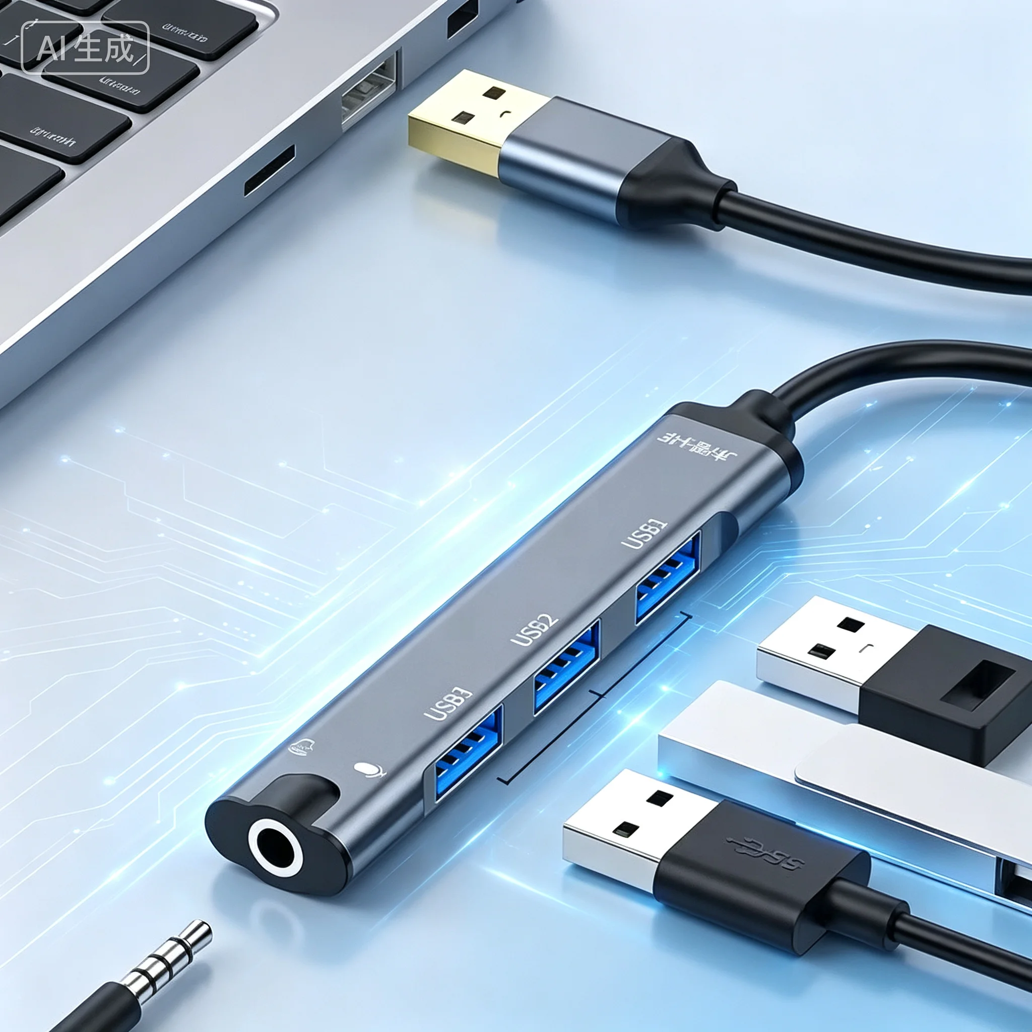 For USB Hub,3‑Port Multifunctional Type‑C Adapter with External 3.5mm Sound Card