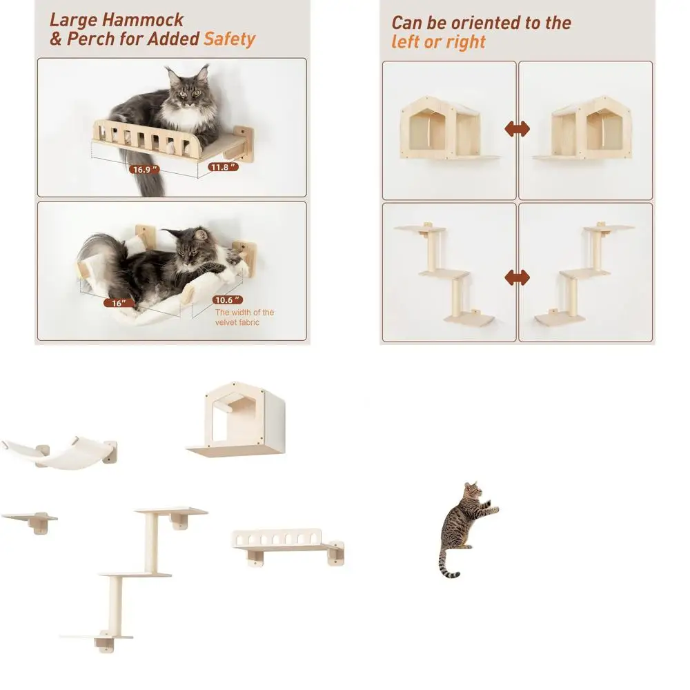 

Multi-Functional Wooden Cat Wall Shelf with Large Hammock and Wide Perch for Big Cats