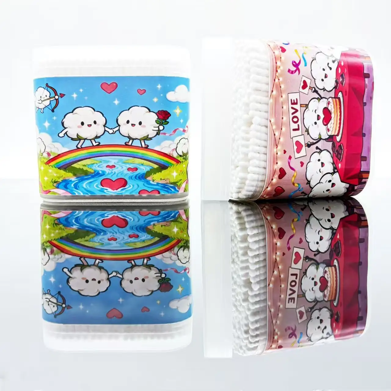 800 قطعة من مسحات القطن الأبيض ذات الطابع المزدوج لعيد الحب، ملعقة حلزونية إبداعية، عصا رفيعة لعنصر عيد الحب، أعواد قطنية