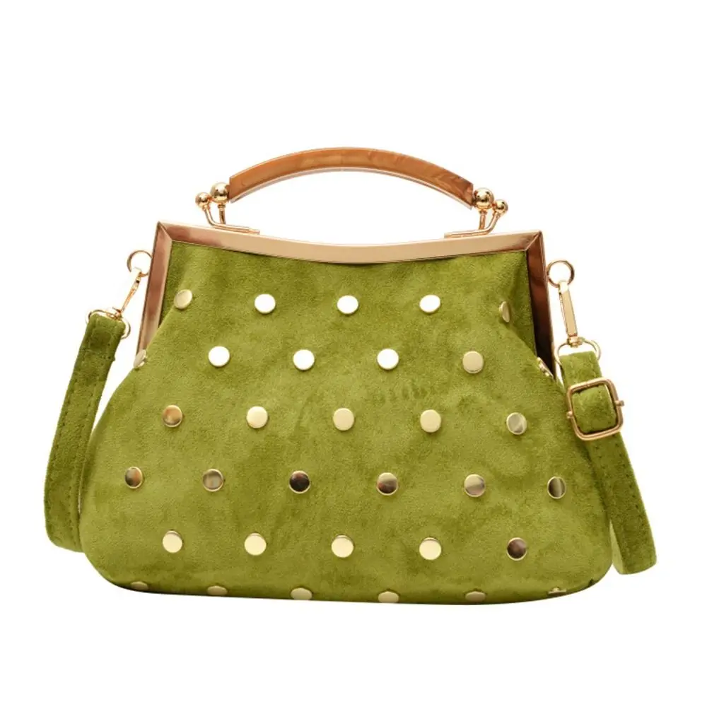 Fashion Vintage Women Suede Handbag Fleece Large Capacity Shoulder Bag Elegant Clip Lock Bag for Lady Girls