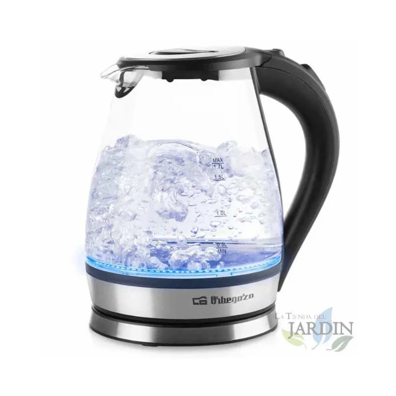 Glass water kettle Orbegozo. Capacity 1,7 L. Graduated glass jar. Blue LED interior lighting. 2200 power W.