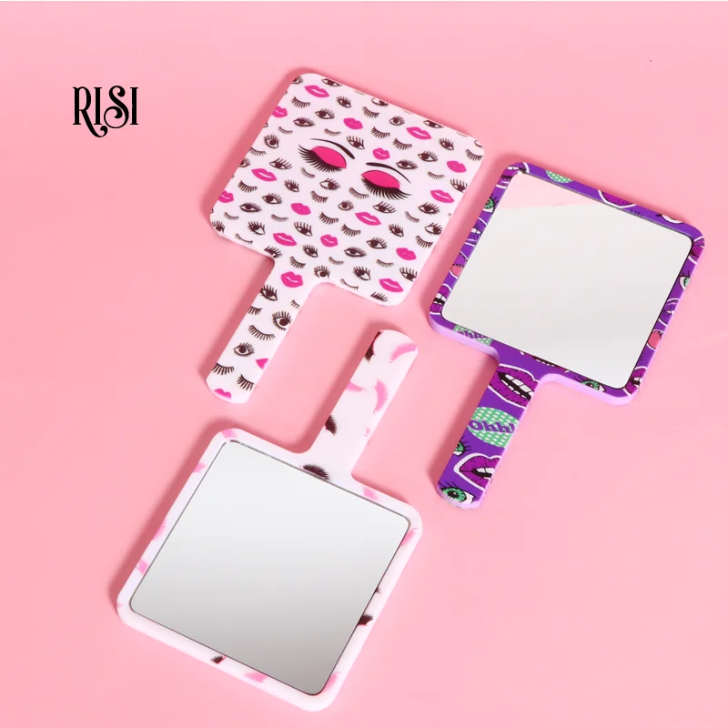 Free RISI Eyelash Extension Handheld Makeup Square Mirror Female Makeup Cosmetic Beauty Tools Handheld Vanity Make Up Mirror