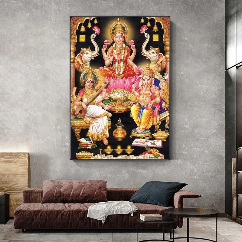 Frameless Canvas PaintingHindu Gods Lord Ganesha Krishna Posters Wall Art Pictures,Modern Canvas Painting Prints,for Living Room
