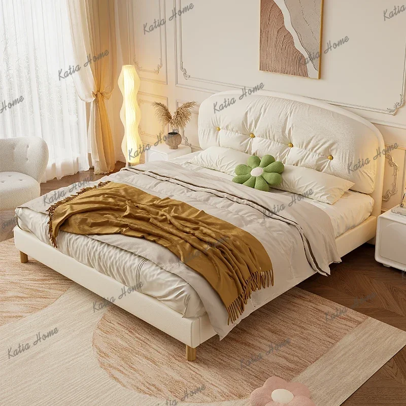 Best Sellers Beige European Double Bed Design Low Price Unique Japanese Wooden Double Bed Frame Pliable Camas Matrimoniales Home