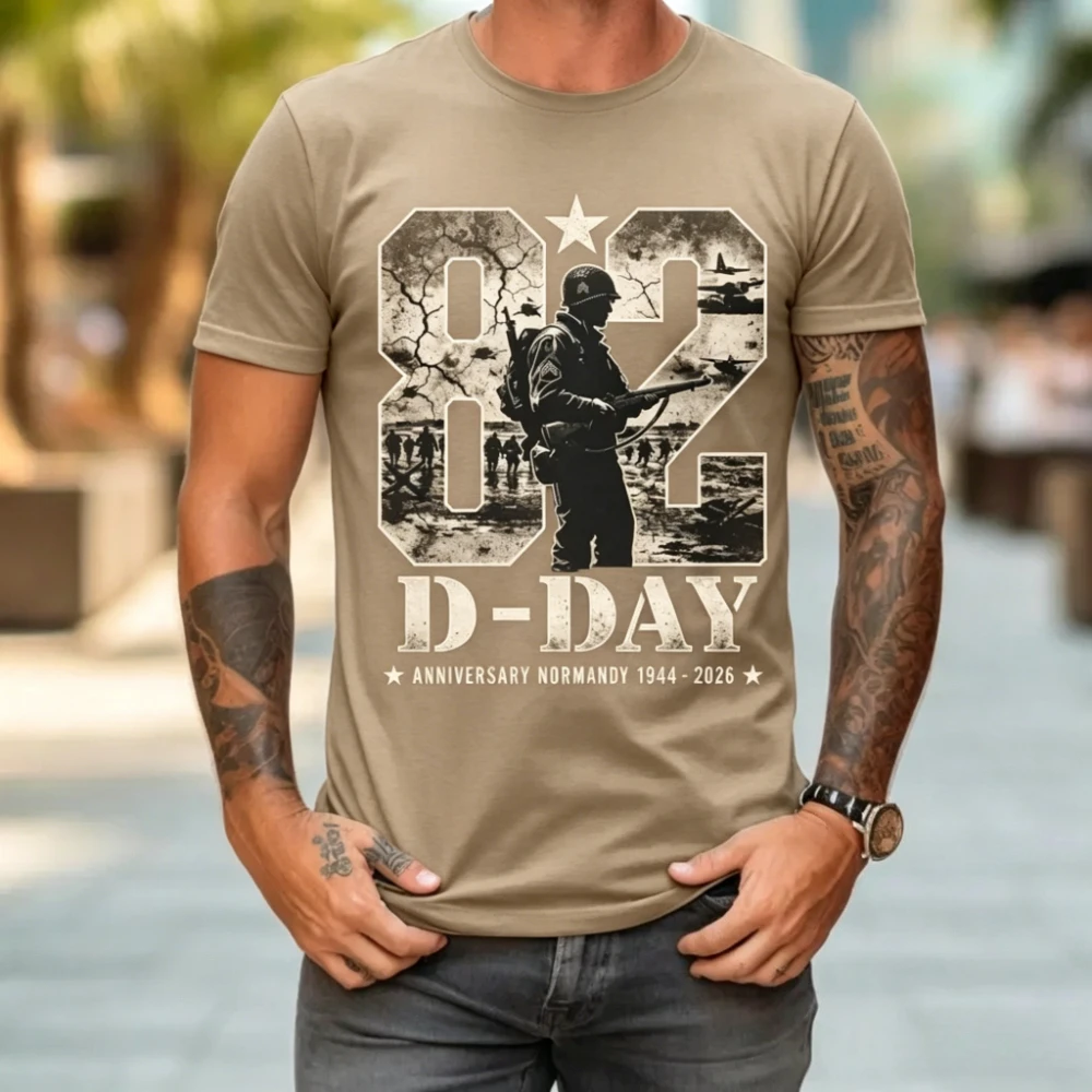 D-DAY 1944 2026 Tshirt 82nd Anniversary Normandy T-shirt Veteran Gift Shirt Memorial Day Memorial Clothing Men Cotton Tops view 2