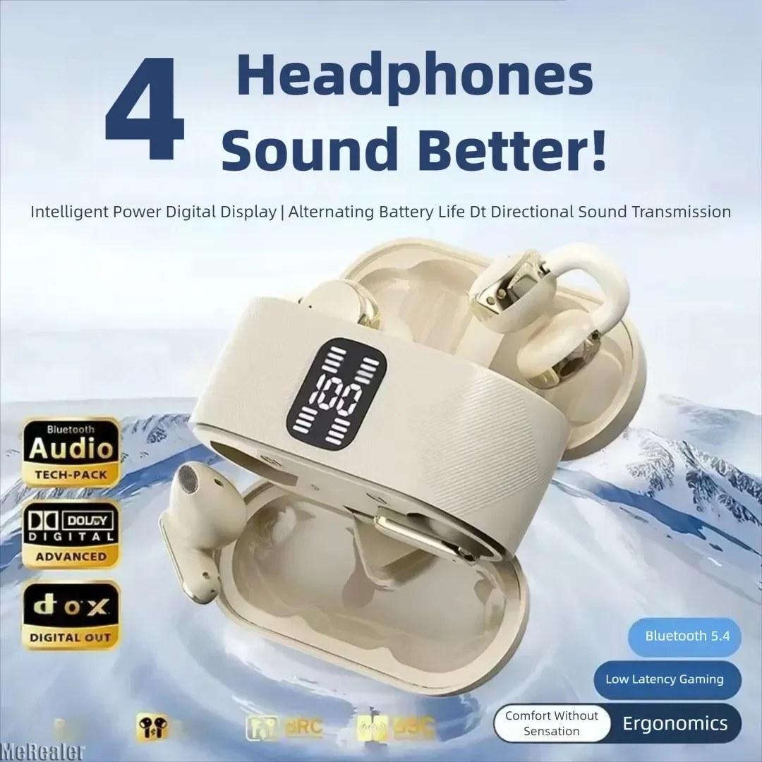 High Sound Quality Wireless Bluetooth Ear Clip Headphones 2 in 1 Couple in Ear LED Power Display Earphones for Game Sport Music — product photo 1 of 1