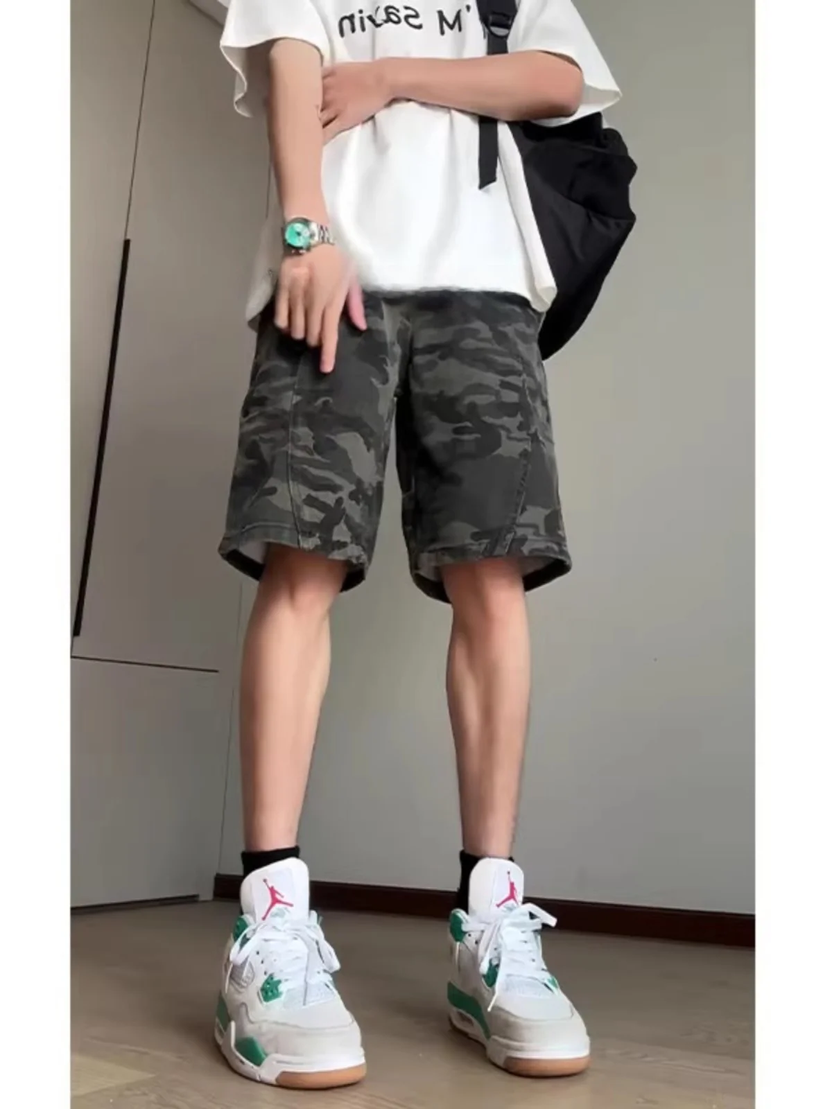 

Американские камуфляжные рабочие шорты для мужчин, летние, в стиле OOTD, модные, свободные, повседневные брюки-карго длиной до колена