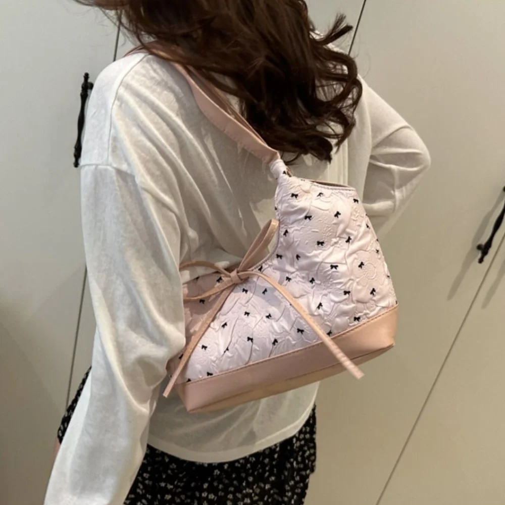 

Fashion French Bow Ribbon Shoulder Bag Y2K Versatile Underarm Bag Sweet Leisure Armpit Bag Female