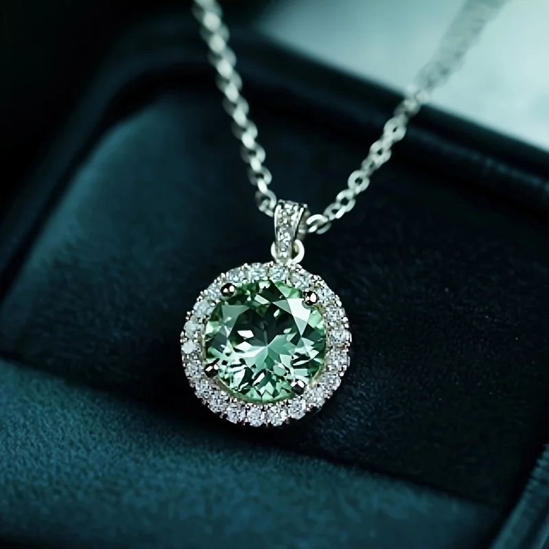 

SGARIT Fashion Gemstone Jewelry 925 Silver Earrings Green Amethyst Natural Crystal Round Pendant Necklace