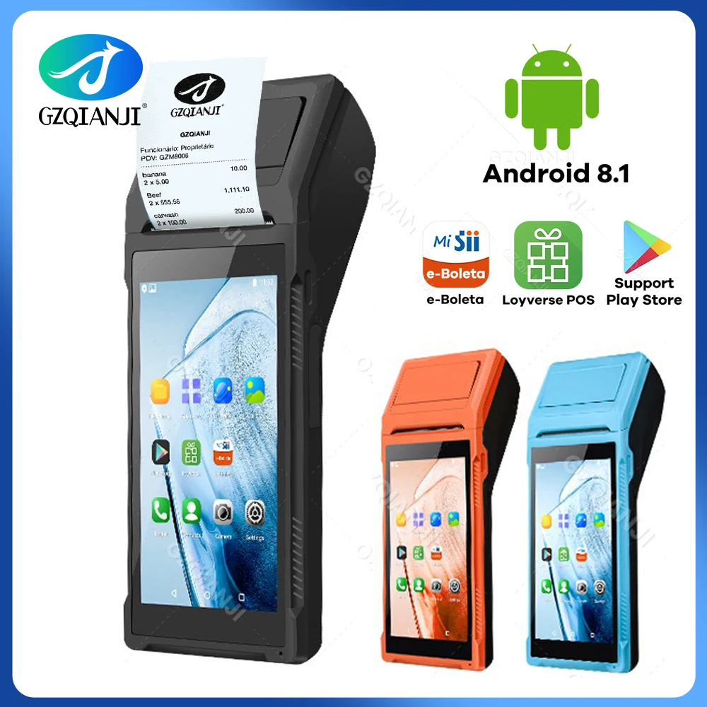 Android 8.1 POS Bluetooth 58mm Thermal Printer Receipt Portable Terminal Handheld PDA Point Of Sale System All in One e-Boleta