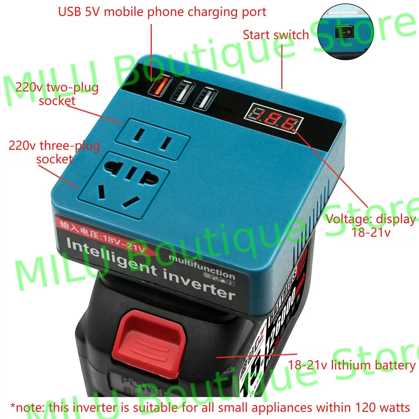 Lithium battery inverter power bank Makita portable DC 20V to 220V smart transformer (battery not included)