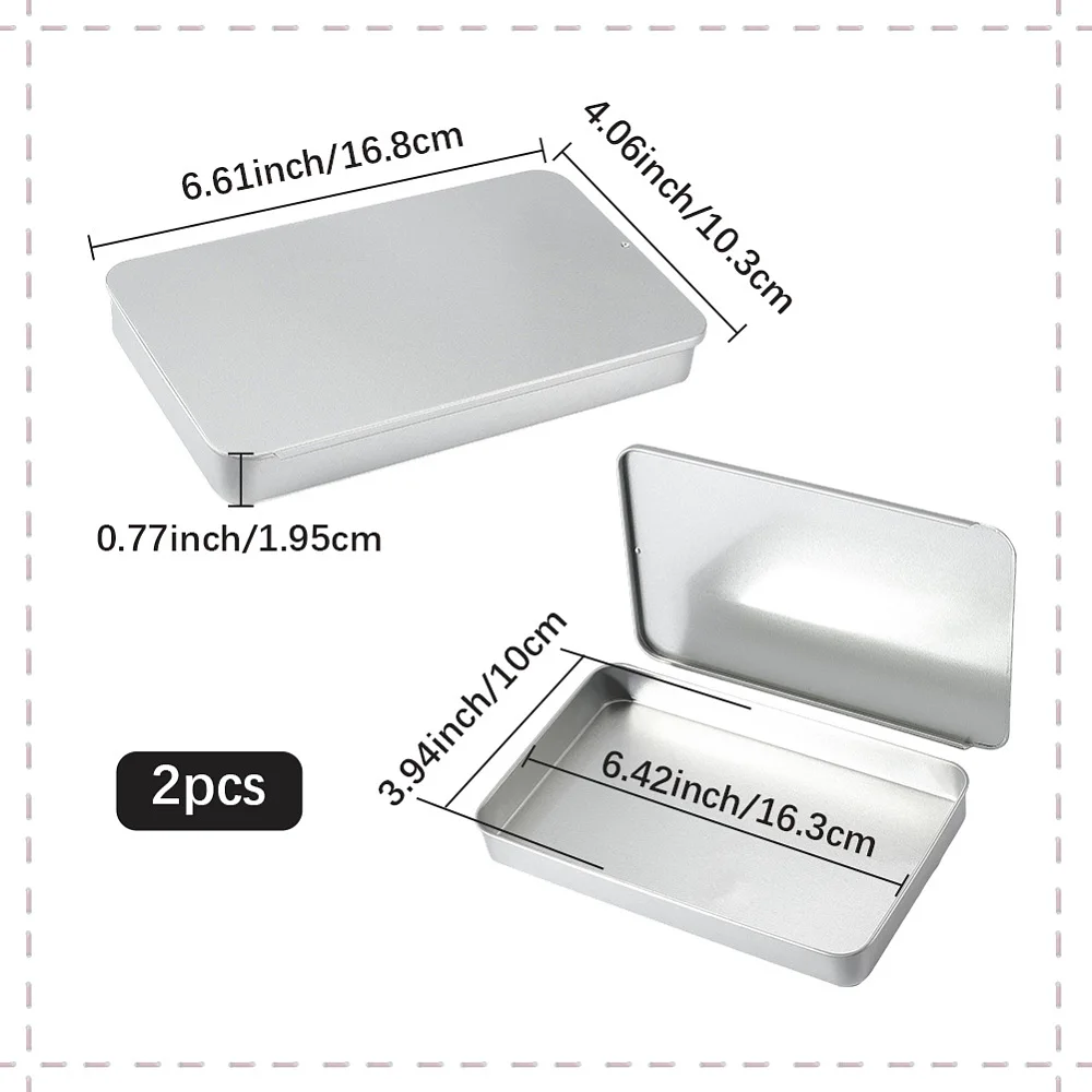 2Pcs 6.61 x 4.06 x 0.77 Inch Pocket Tin Box Metal Slide Tin Containers Reusable Rectangular Sliding Top Tinplate Travel