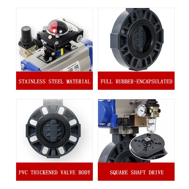 Industrial DN50~DN300 Water/oil   and Bases Fluid  Pvc Pneumatic 4 Butterfly Valve