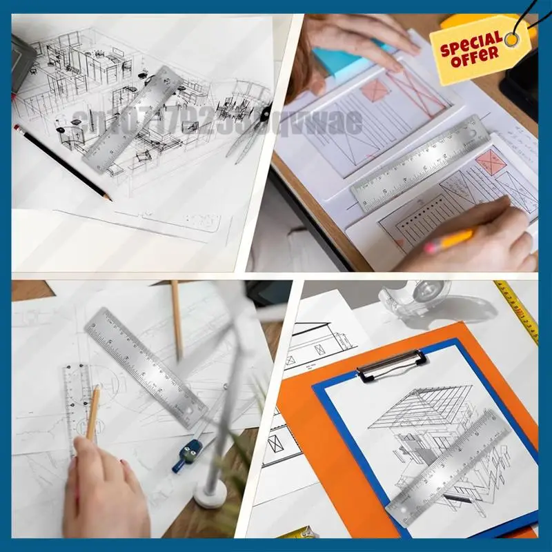 -A89Z 3피스 6인치 미끄럼 방지 금속 자 세트(코르크 베이스 포함) - 목공용 직선형 도구