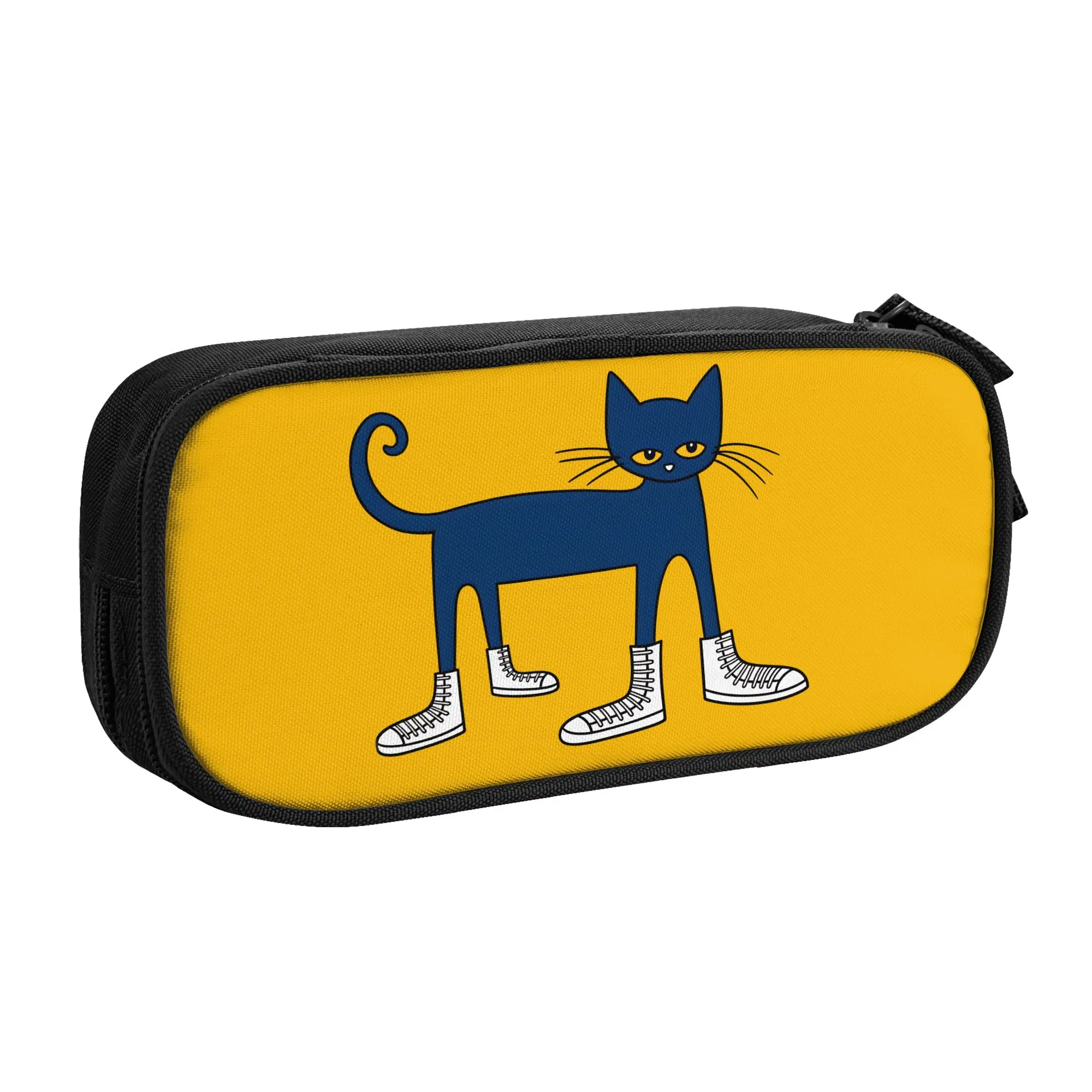 Petes the cat In Shoes Pencil Case Double Layer Pencil Pouch Girls Boys Cool University School Pencil Cases Stationery Organizer