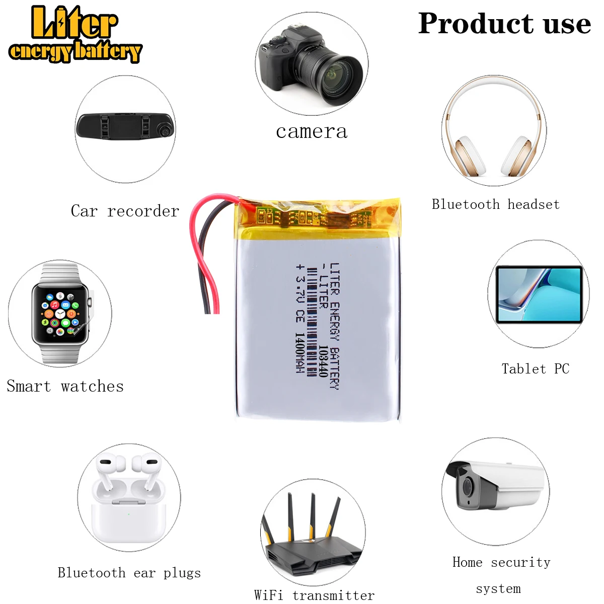 best battery brand 3.7 V 103440 lithium-ion polymer battery 1400 mah vehicle traveling data recorder LED speakers
