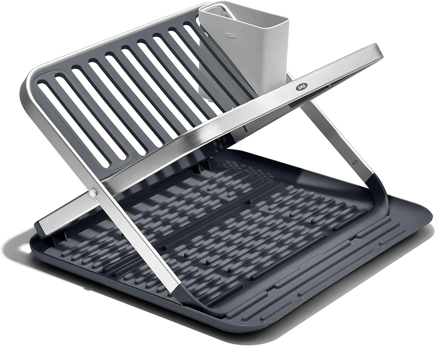 

Aluminum Fold Flat Dish Drying Rack, 2-Tier, With Drainboard, For Kitchen Counter, Collapsible