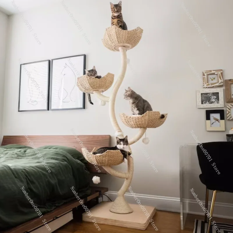 Wholesale Multi‑Size Solid Wood Rattan Cat Tree Bed, Space‑Saving Cat  Climbing Toy